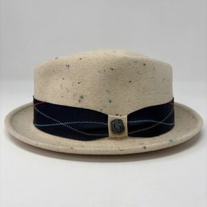 Bigalli Unique XL Wool Felt Fedora Hat Cream Speckled Water Repellent Crushable